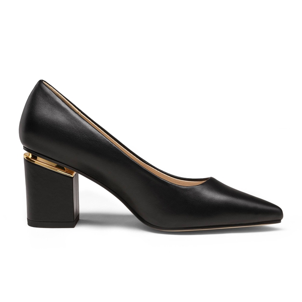 Classic Pointed Toe Block Heel Pumps - BLACK PU - 2